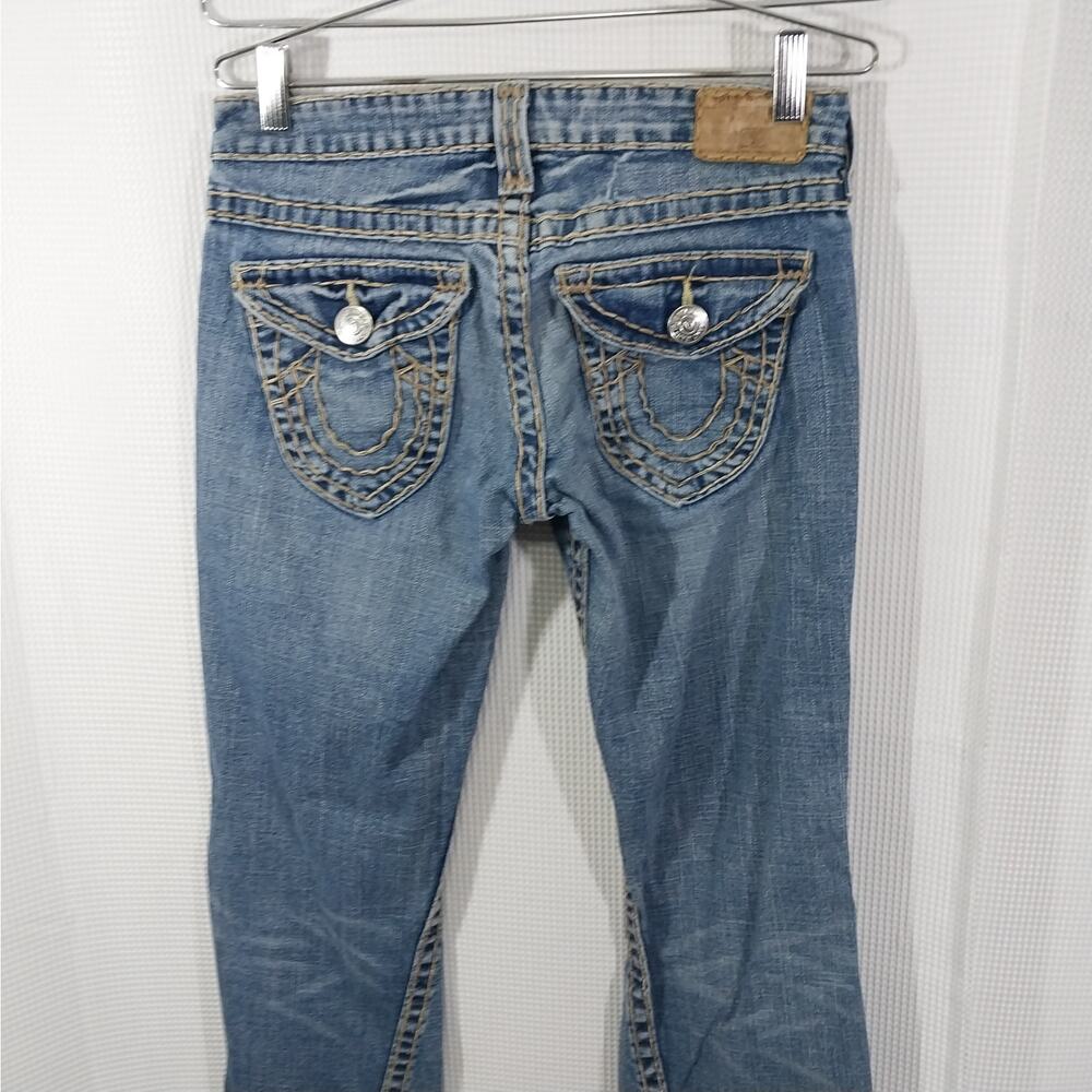 TRUE RELIGION! AWESOME BLUE FADE DENIM, CONTRAST STITCH FLAP POCKET JEANS!SZ 4/6 - Picture 7 of 16